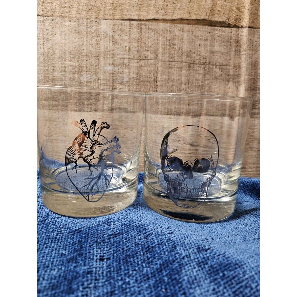 Silver Anatomical Heart Human Skull Whiskey Drinking Glasses
